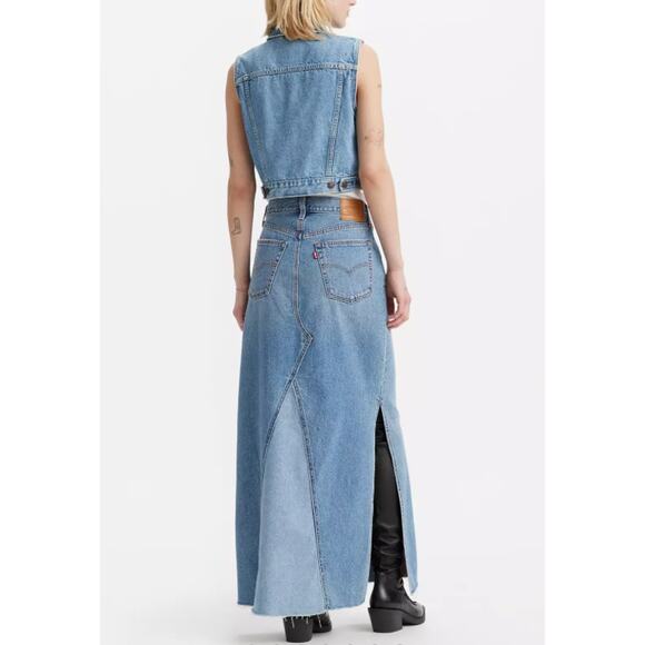 NWT Levi's Icon Maxi Skirt Side Slit Raw Hem Light Wash Denim Blue Women's Sz 3 - Picture 3 of 10